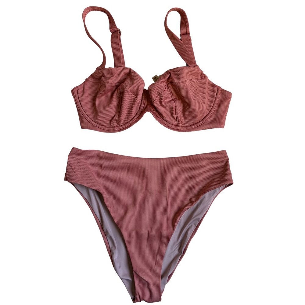 Victoria's Secret Essential Ribbed Bikini (Canyon Rose) Top -36D Bottom -Large